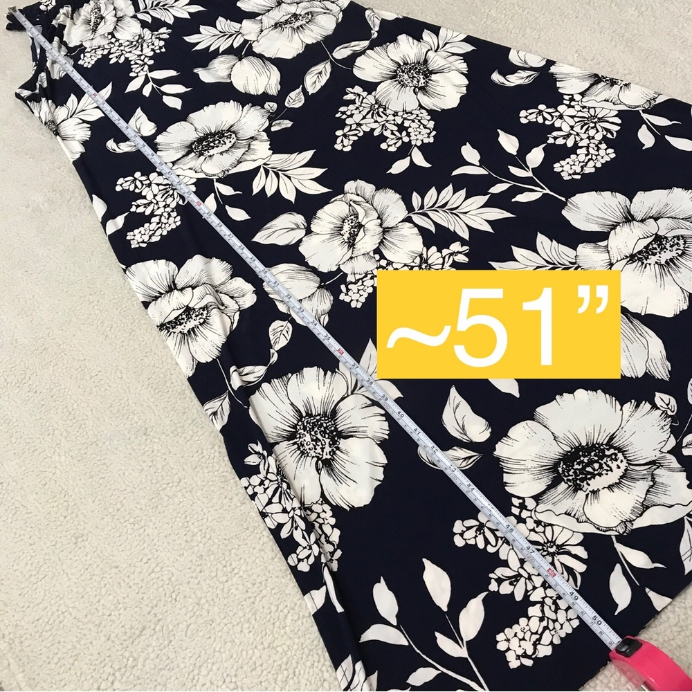 Anne Klein Floral Maxi Dress Navy Blue White Stretchy Size 10 - Picture 9 of 12